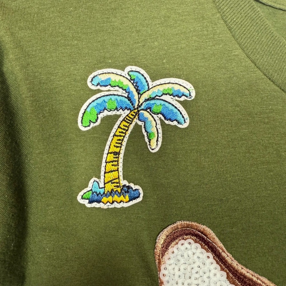 KOCH Fox Sequin Graphic Tee Women Medium Olive Green Embellished USA Cotton - Picture 3 of 8